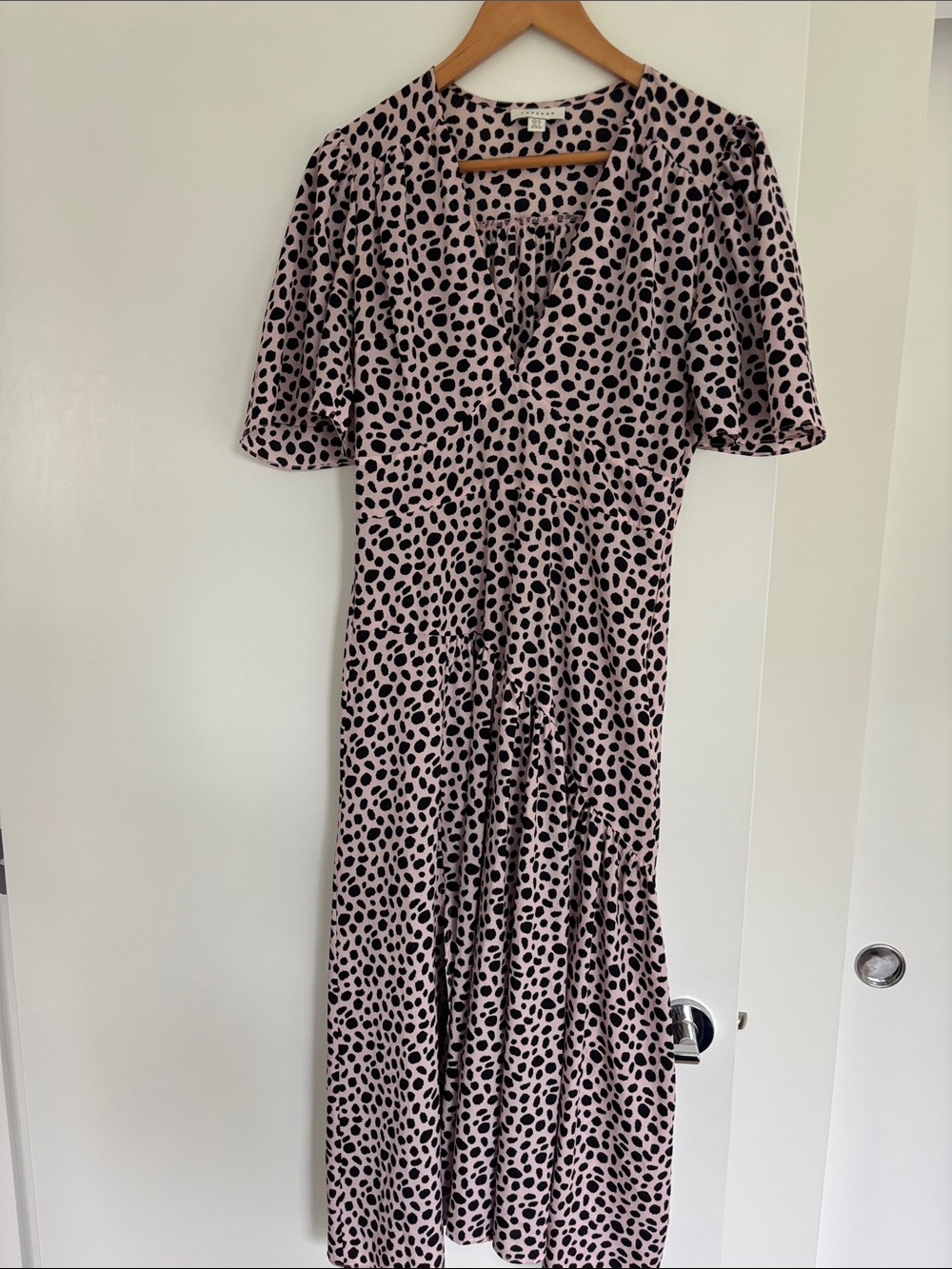 Topshop Leopard Print Midi Dress with Flutter Sleeves UK 10/US6